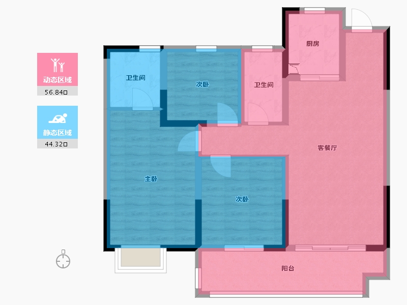 江苏省-泰州市-姜堰通银天泽府-89.99-户型库-动静分区