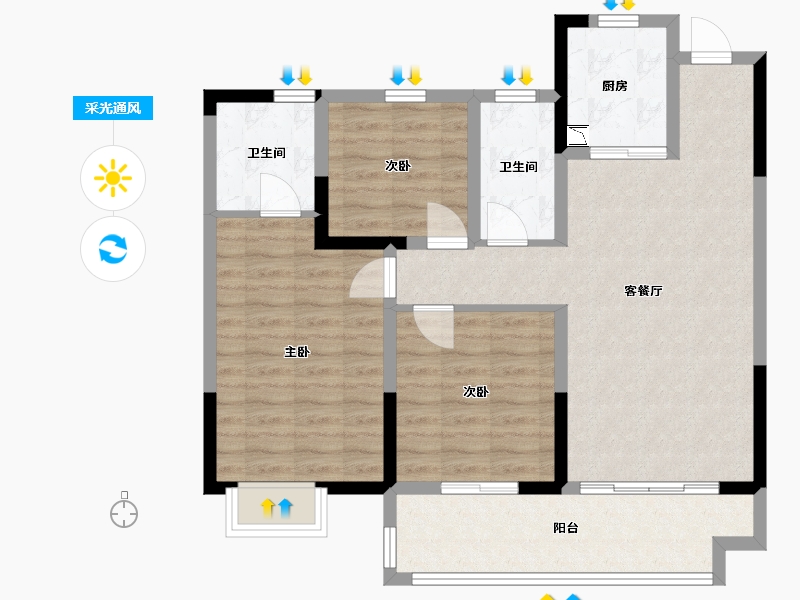 江苏省-泰州市-姜堰通银天泽府-89.99-户型库-采光通风