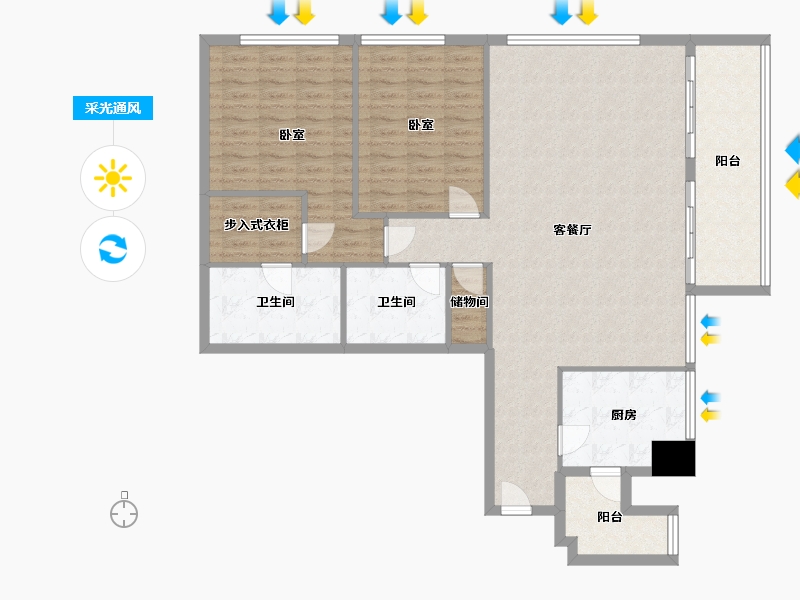 浙江省-杭州市-重庆来福士住宅-125.19-户型库-采光通风