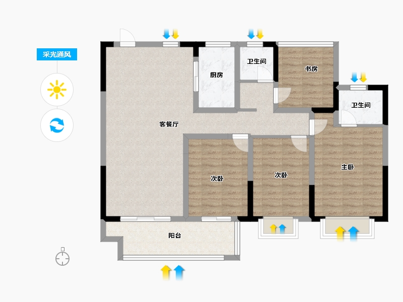 江苏省-泰州市-姜堰通银天泽府-108.00-户型库-采光通风