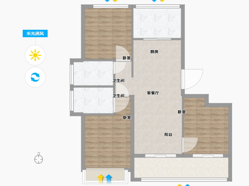 浙江省-舟山市-绿城·梧桐园-90.00-户型库-采光通风