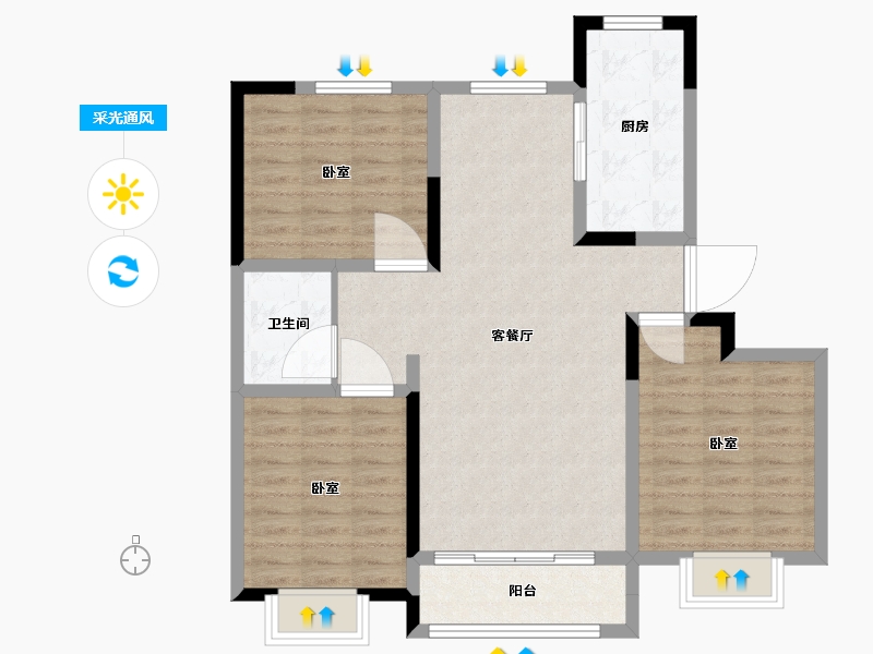 宁夏回族自治区-吴忠市-壹号公馆-88.58-户型库-采光通风