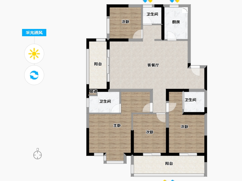 江苏省-泰州市-泰州市汇鸿景云花园-125.60-户型库-采光通风