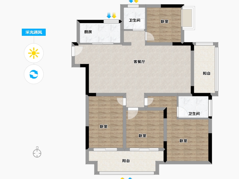 安徽省-芜湖市-中御公馆-106.19-户型库-采光通风