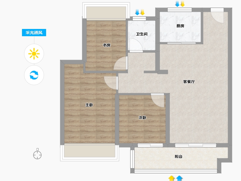 江苏省-徐州市-美的德信·翰林府-75.99-户型库-采光通风