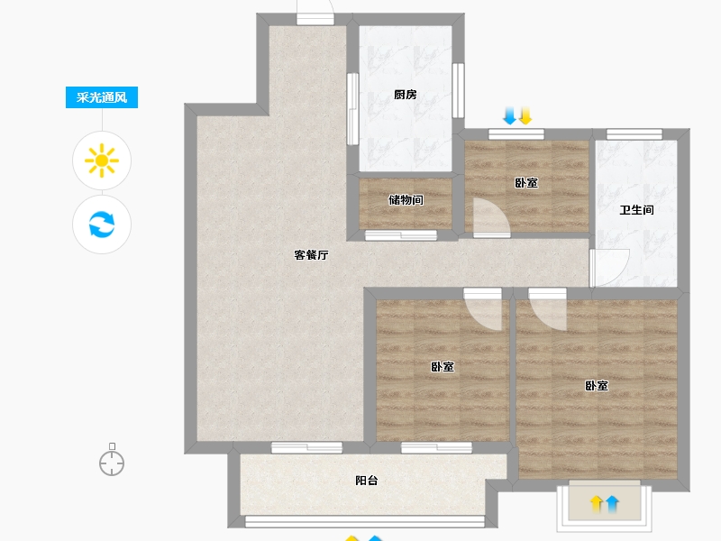 江苏省-镇江市-融创·悦秀园-79.33-户型库-采光通风