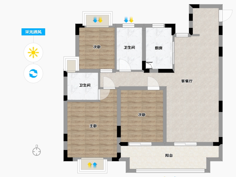 江西省-九江市-悦隽中央公园-89.60-户型库-采光通风