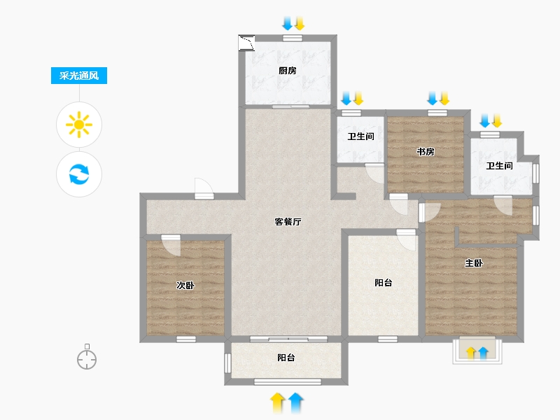 山东省-青岛市-鲁商中央公馆-118.00-户型库-采光通风