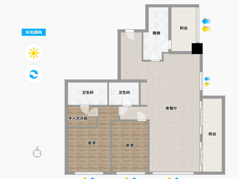 浙江省-杭州市-重庆来福士住宅-135.96-户型库-采光通风