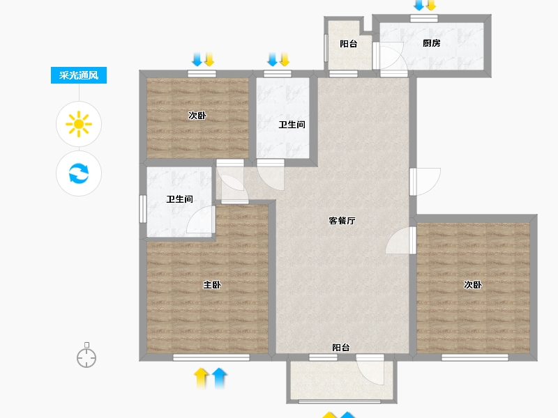 山东省-青岛市-兴源巴黎城-107.41-户型库-采光通风