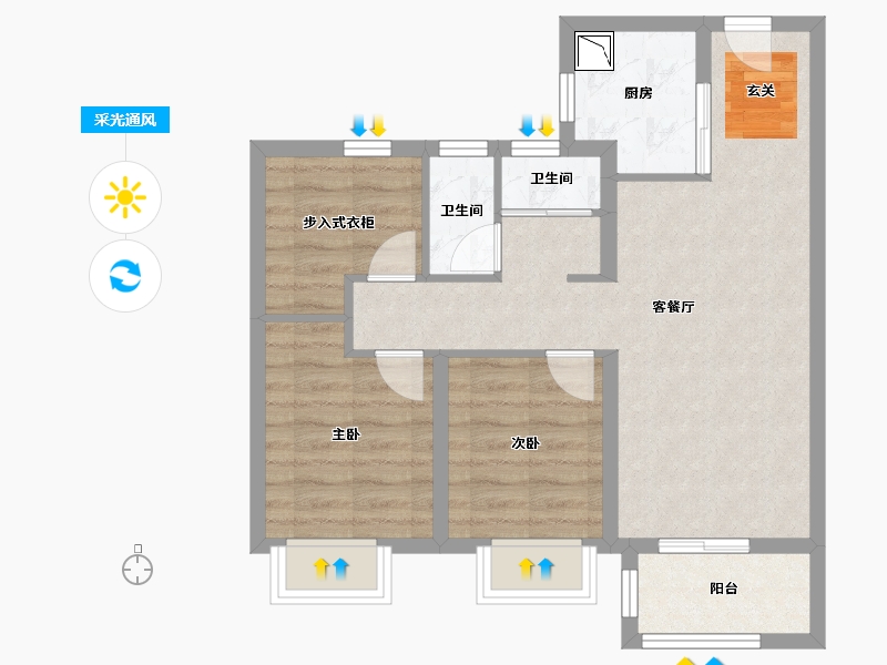 浙江省-宁波市-万科未来水岸-64.48-户型库-采光通风