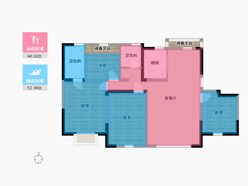 宁夏回族自治区-银川市-巨力·公园悦府-90.67-户型库-动静分区