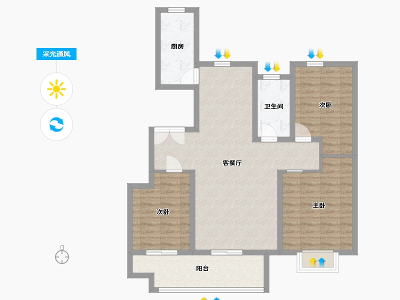 山东省-青岛市-润锦中央美地-90.72-户型库-采光通风