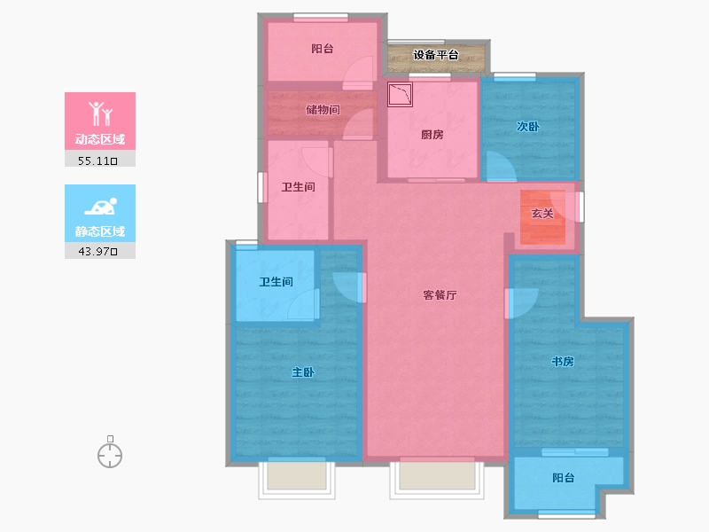 浙江省-宁波市-万科未来水岸-89.09-户型库-动静分区