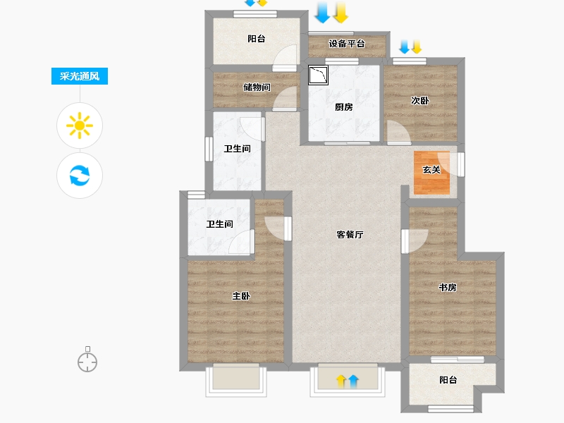 浙江省-宁波市-万科未来水岸-89.09-户型库-采光通风