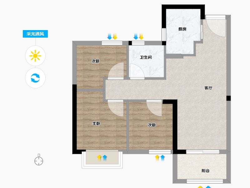 福建省-福州市-蓝光星珀1期蓝光里-61.00-户型库-采光通风