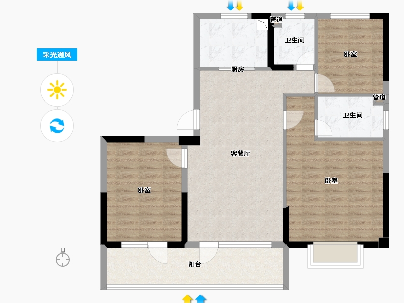 山东省-青岛市-碧桂园翡翠台-94.00-户型库-采光通风