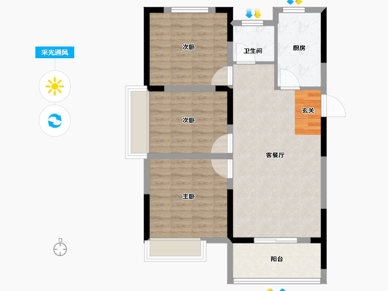 安徽省-阜阳市-金悦东湖理想城-80.00-户型库-采光通风