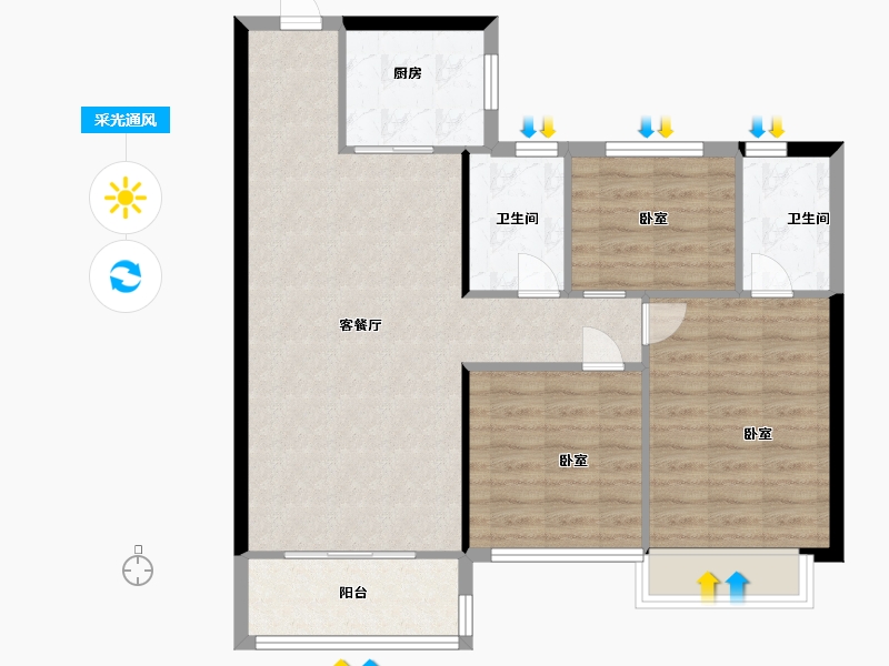 浙江省-温州市-碧桂园文澜豪庭-84.00-户型库-采光通风