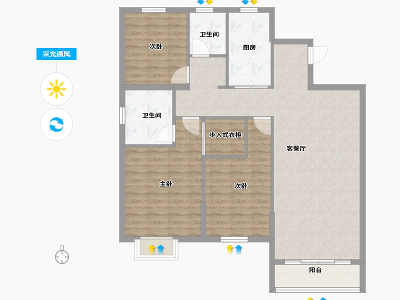 江苏省-泰州市-天逸华府-106.74-户型库-采光通风