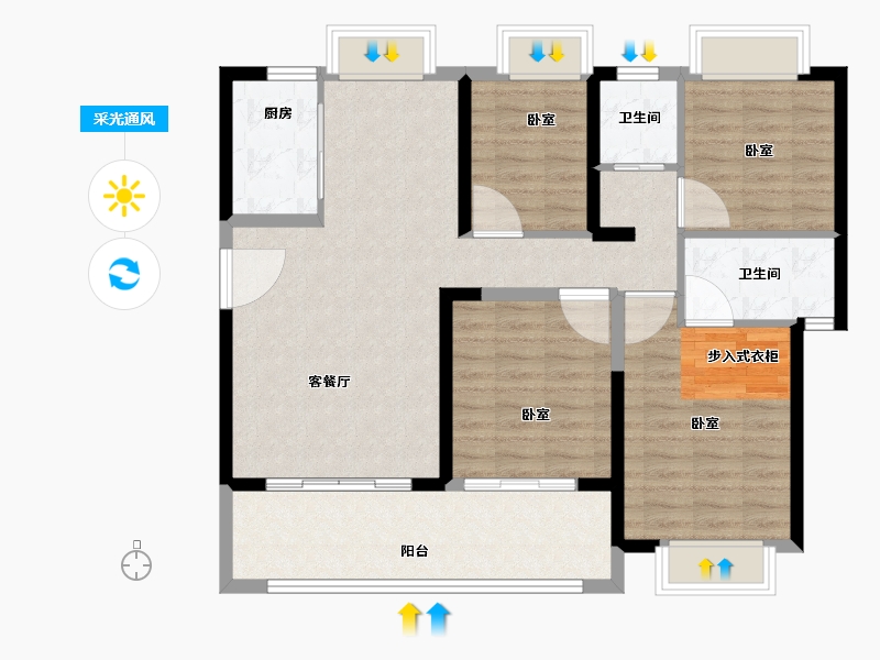 福建省-泉州市-碧桂园公园道壹号-103.00-户型库-采光通风