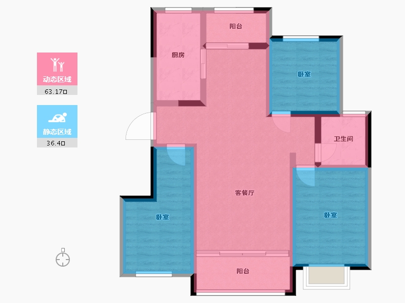 宁夏回族自治区-吴忠市-壹号公馆-88.62-户型库-动静分区