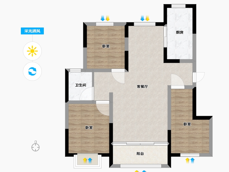 宁夏回族自治区-吴忠市-壹号公馆-81.90-户型库-采光通风