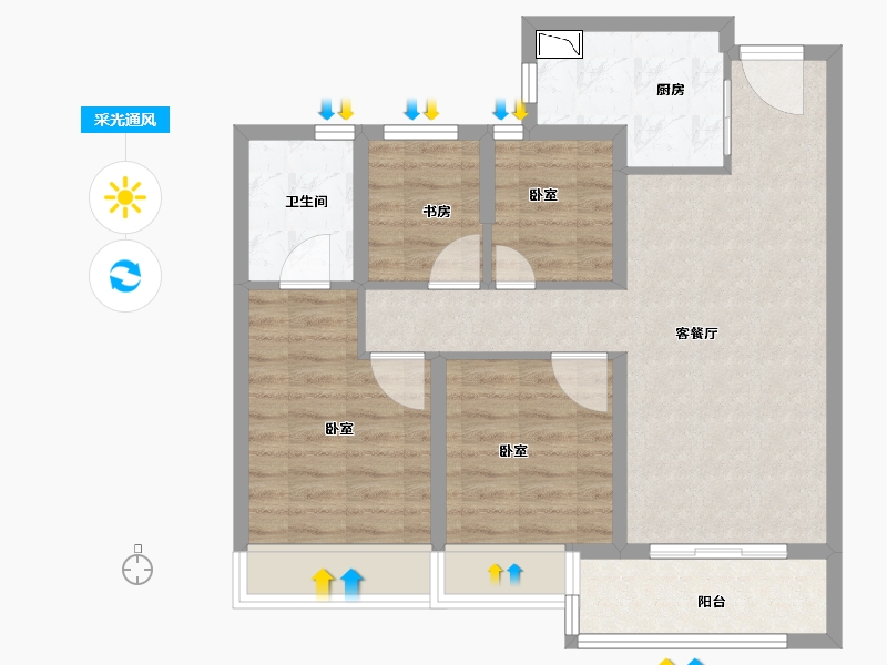 浙江省-金华市-保利天汇-76.00-户型库-采光通风