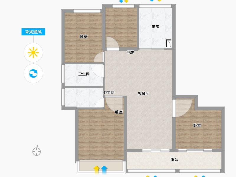 浙江省-舟山市-绿城·梧桐园-106.00-户型库-采光通风