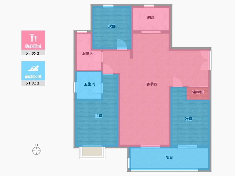 山东省-青岛市-润锦中央美地-98.54-户型库-动静分区