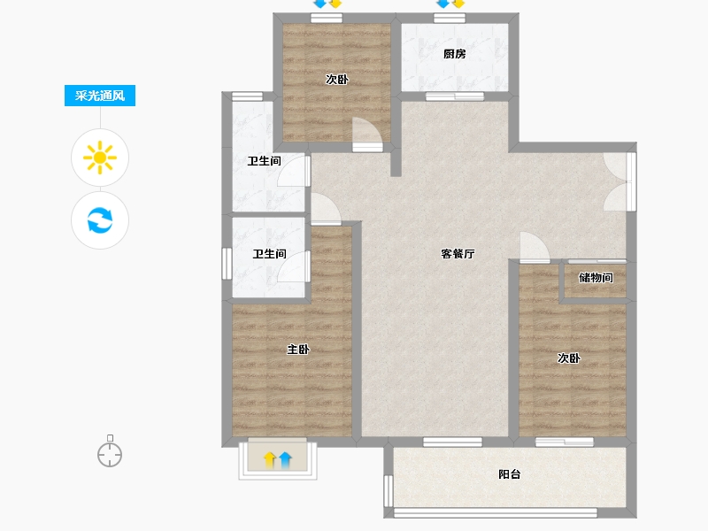 山东省-青岛市-润锦中央美地-98.54-户型库-采光通风