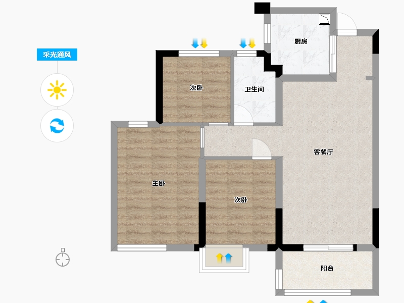 江西省-九江市-融信碧桂园金地·九棠-73.60-户型库-采光通风