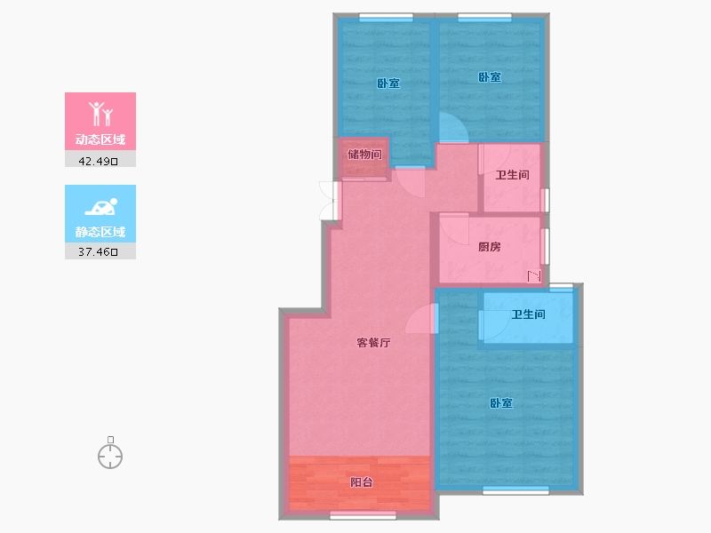 浙江省-湖州市-菱湖玉园-71.00-户型库-动静分区