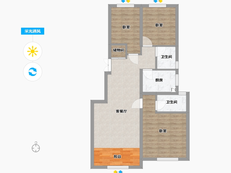 浙江省-湖州市-菱湖玉园-71.00-户型库-采光通风