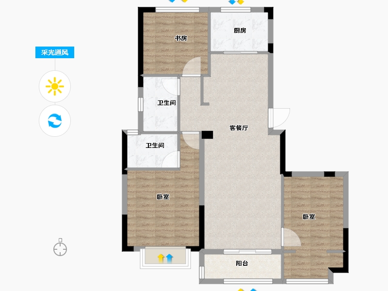 浙江省-宁波市-荣安香园2期-96.00-户型库-采光通风