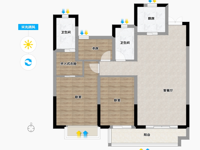 浙江省-嘉兴市-奥山·禾堂樾里-88.57-户型库-采光通风