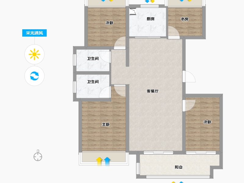 江苏省-徐州市-美的德信·翰林府-104.00-户型库-采光通风