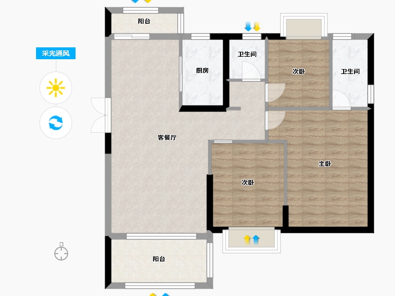 江西省-九江市-广隆星澜湾-90.40-户型库-采光通风