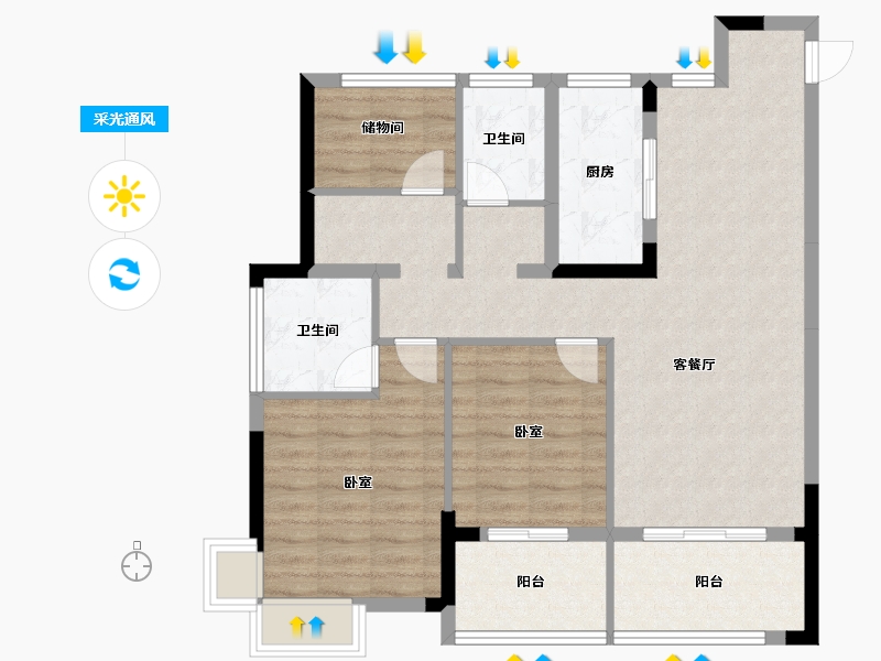 浙江省-嘉兴市-海伦堡氿月湾-90.00-户型库-采光通风