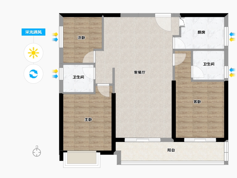 福建省-泉州市-新美居海湾广场-90.14-户型库-采光通风