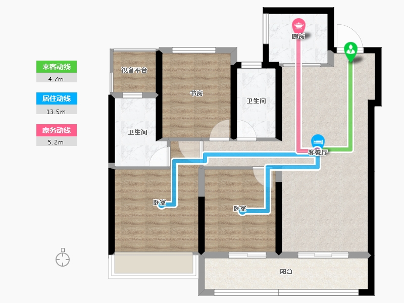 浙江省-绍兴市-亚厦东麟府-88.38-户型库-动静线