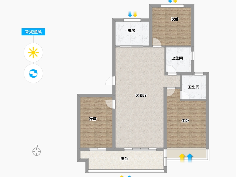 江苏省-徐州市-美的德信·翰林府-94.00-户型库-采光通风