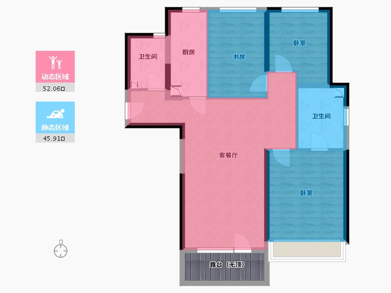 宁夏回族自治区-银川市-华远·海蓝和光-93.00-户型库-动静分区