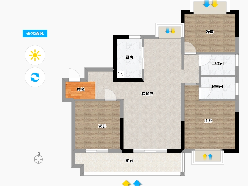 江西省-九江市-碧桂园·九瓏山-89.60-户型库-采光通风