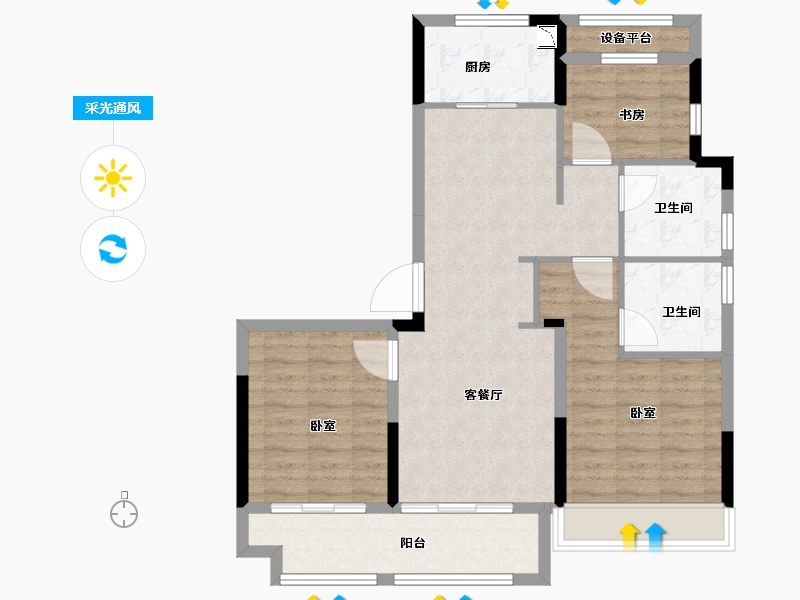 浙江省-金华市-美的上湖华章-87.00-户型库-采光通风