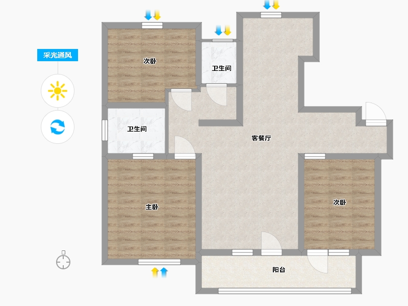 山东省-青岛市-翰林华府-95.70-户型库-采光通风