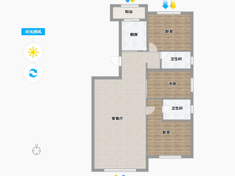 山东省-青岛市-锦厦新城桂园-107.88-户型库-采光通风