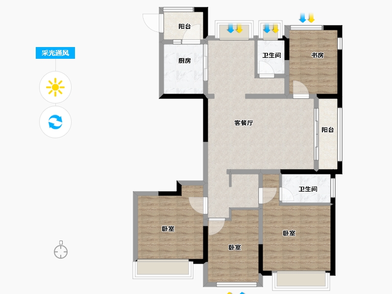 浙江省-宁波市-荣安香园2期-111.00-户型库-采光通风