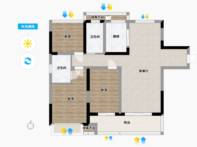 浙江省-宁波市-宝龙雅戈尔·江汇城-88.33-户型库-采光通风