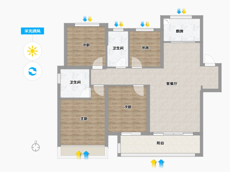 江苏省-徐州市-融创工润 淮海壹号 六樟台-106.00-户型库-采光通风